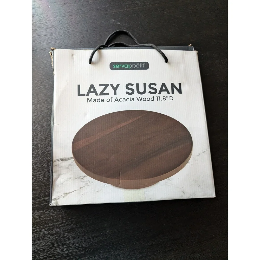 Acacia Wood Lazy Susan 11.8 Inch Round Rotating Kitchen Tray Brown Servappetit